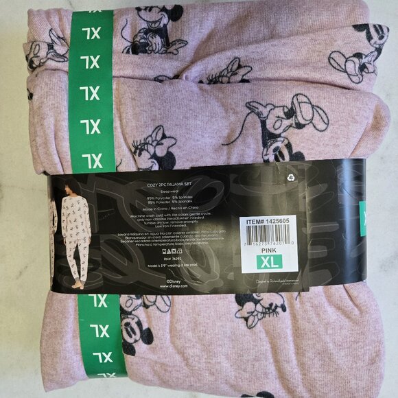 Disney Mickey Mouse & Minnie Mouse Pink Cozy 2 piece Pajama Set Size XL - Picture 5 of 6